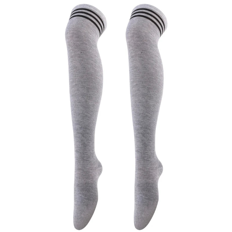 Women's Striped Thigh High Socks | Over-Knee Academic Style Thigh High Socks Richie's Light grey black One Size