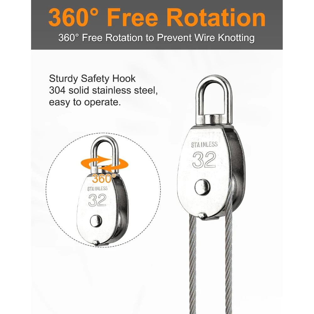 10Pcs M32 304 Stainless Steel Swivel Pulley Block 360° Ring Swivel Pulley Block Richie's