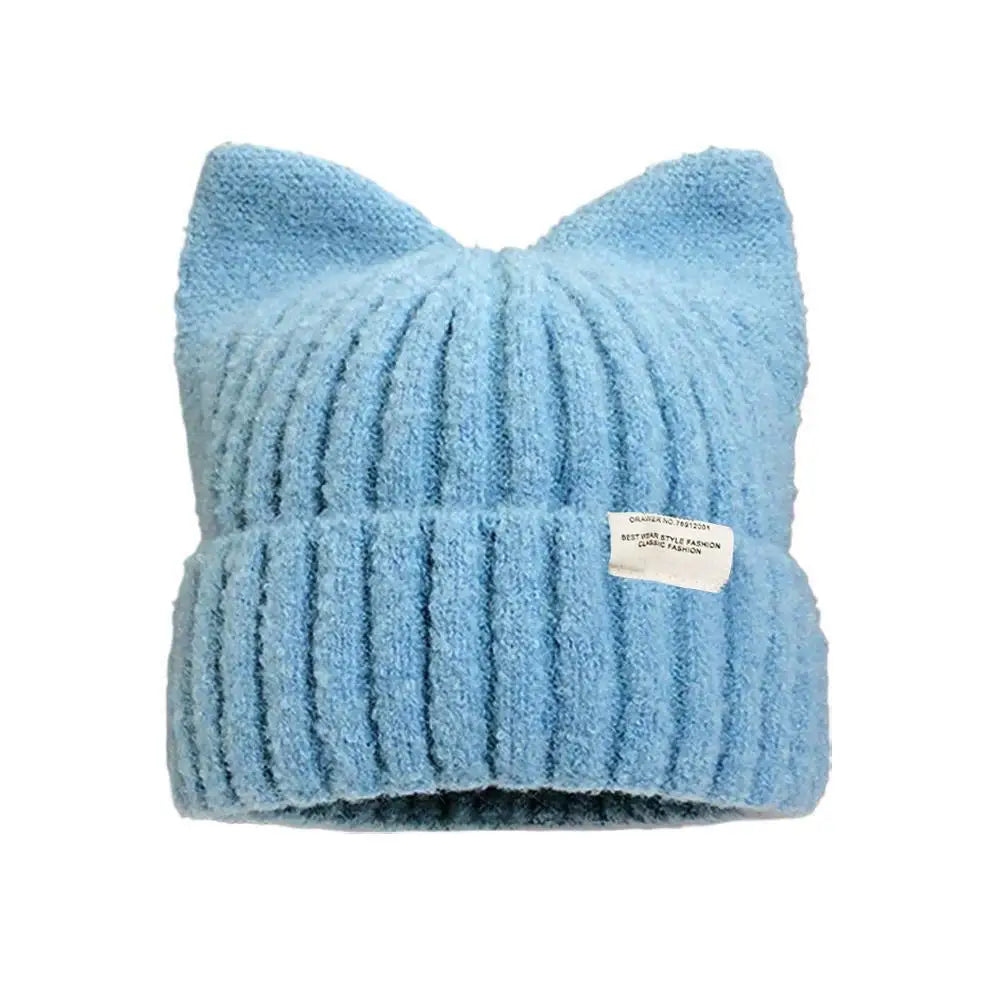 Cat Ear Beanie Hat for Women – Cute Warm Knit Winter Cap Knit Beanie Hat Richie's Blue One size