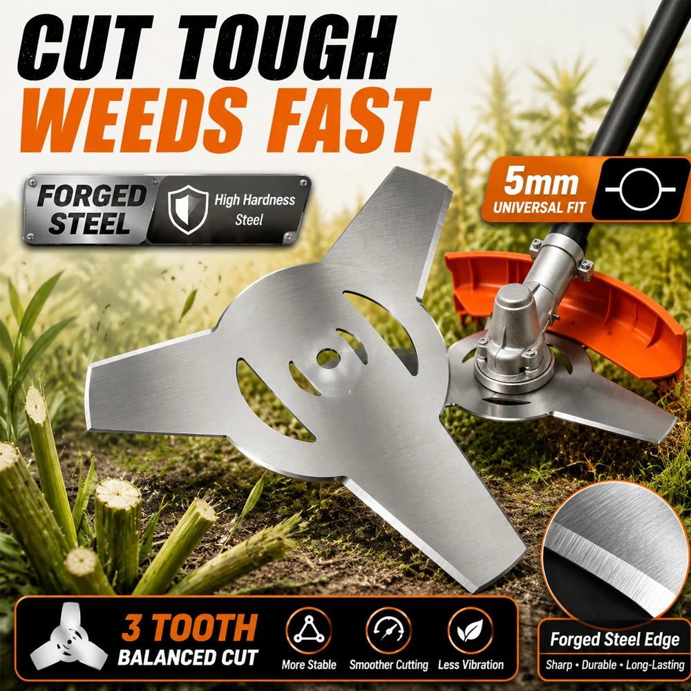 4-Pack 3-Tooth Grass Trimmer Blades | Universal 5mm Forged Steel Trimmer Replacement Blade Richie's