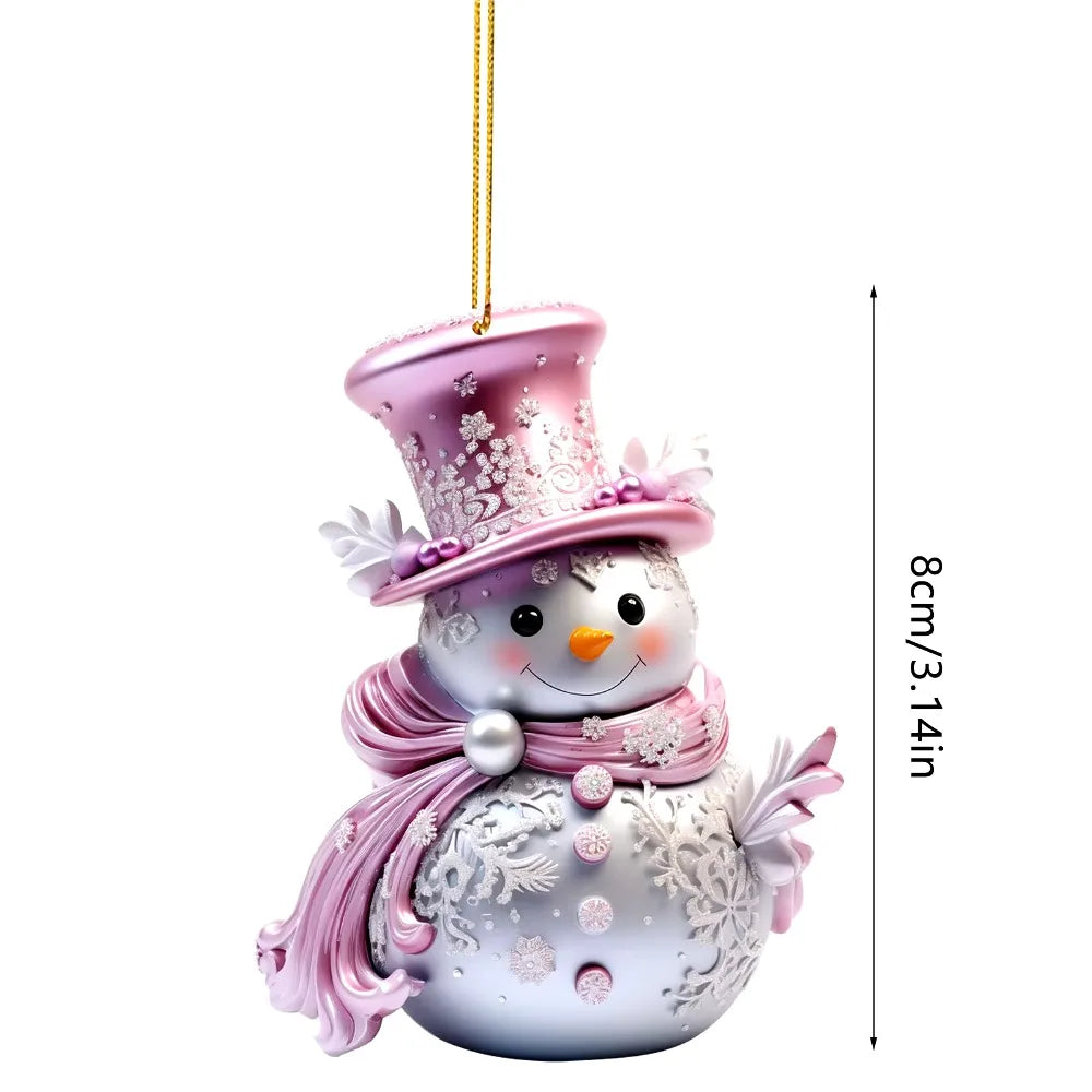 Pink Snowman 2D Acrylic Christmas Hanging Ornament Pendant Christmas Ornament Richie's