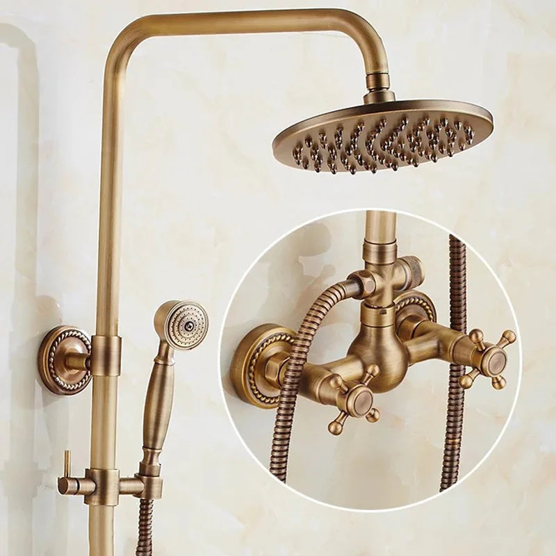 Antique Brass Wall-Mounted Bathtub Shower Faucet Mixer Set Shower Faucet Set Richie's C