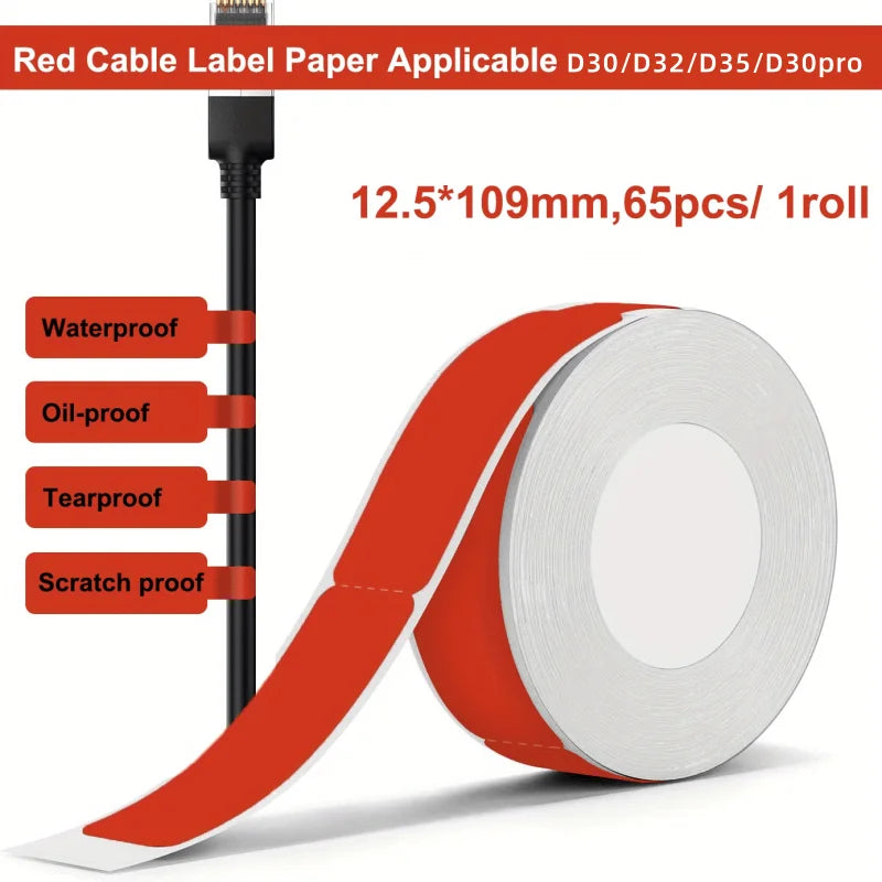 Bekia Cable Thermal Label Rolls for Phomemo D30 D32 D35 Printer Thermal Label Rolls Richie's 1 Roll Red