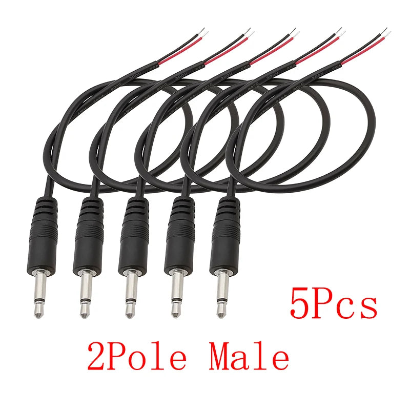5Pcs 3.5mm AUX Male Female Extension Cable DIY Audio Repair Audio Extension Cable Richie's 2Pole Male