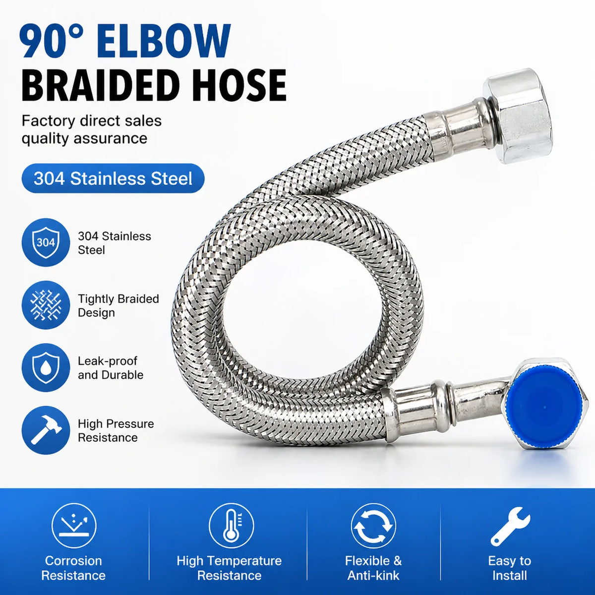 304 Stainless Steel 90° Angle Valve Hose – Toilet & Bathroom Plumbing Angle Valve Hose Richie's DN15 40cm