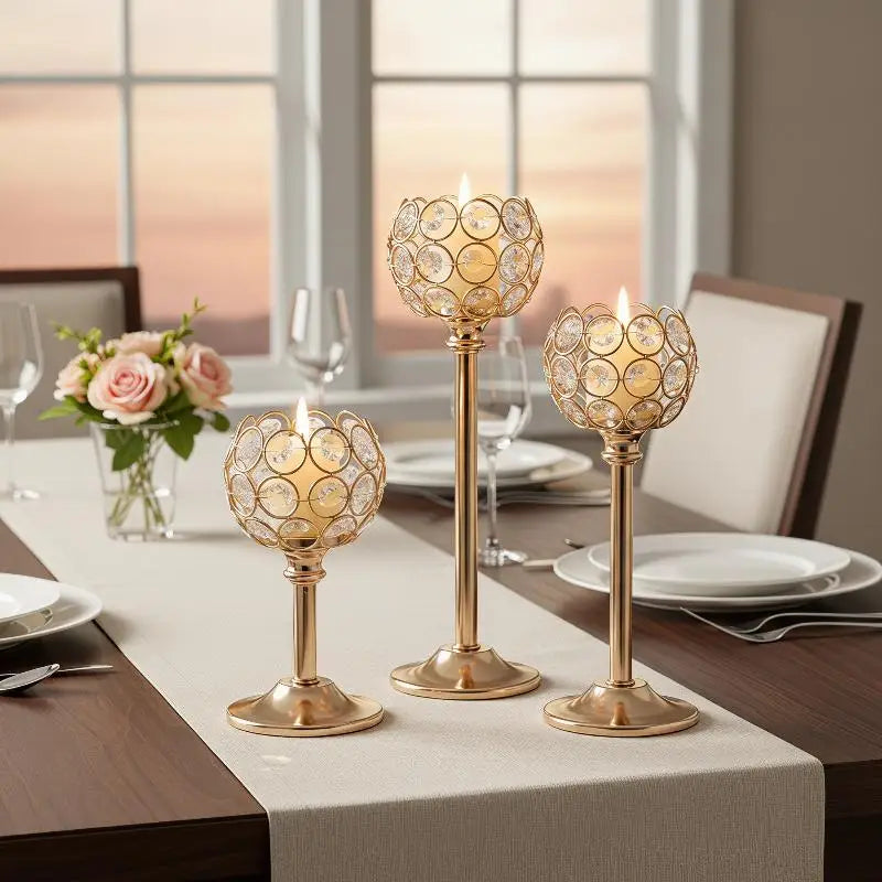 Gold Crystal Tealight Candle Holder – Festive Home Decor Candle Holder Richie's