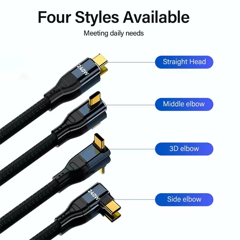 240W PD Fast Charging Braided USB-C Cable – Straight & Right Angle USB-C Charging Cable Richie's
