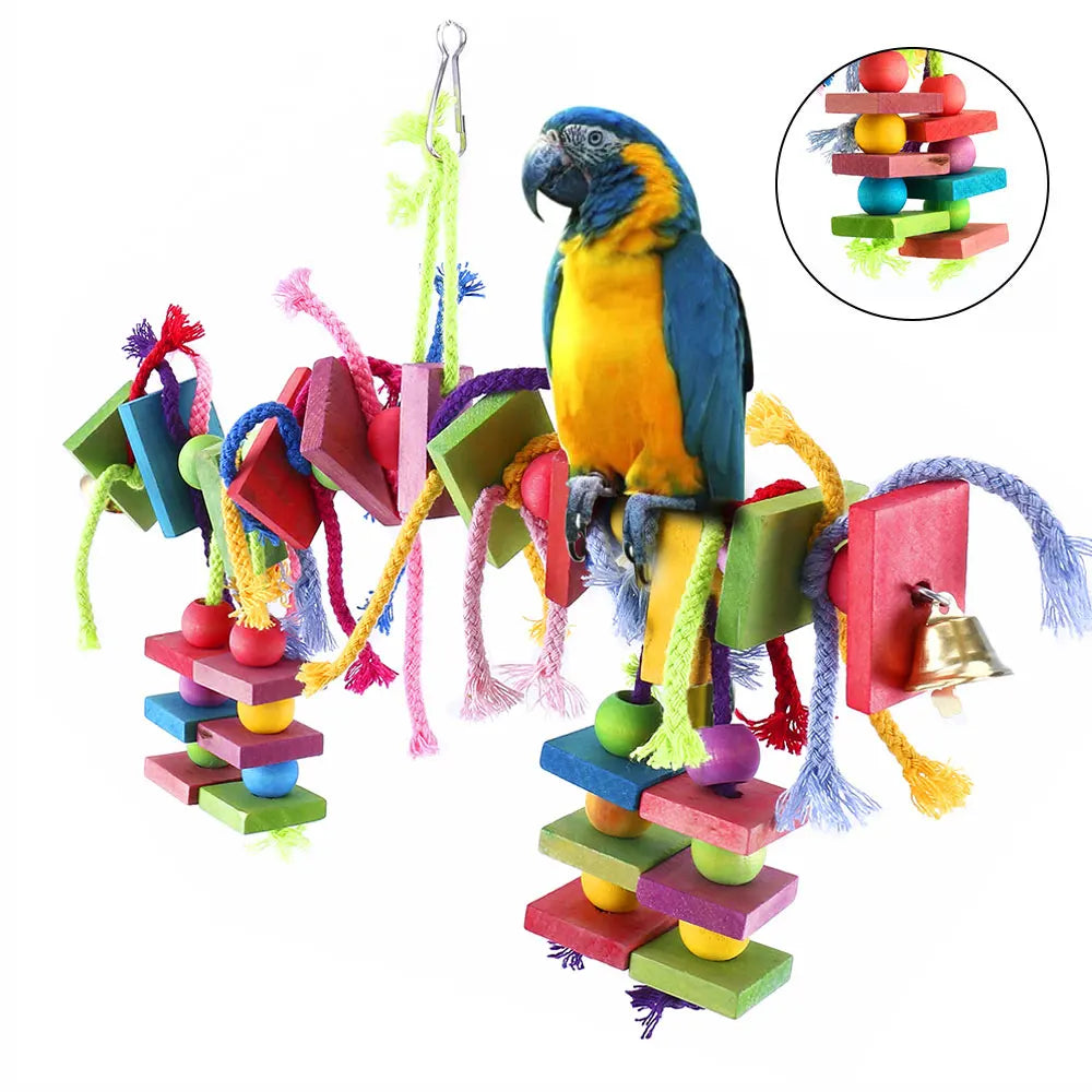 Parrot Chew Toy – Natural Wood & Cotton Rope Bird Swing Bird Chew Toy Richie's