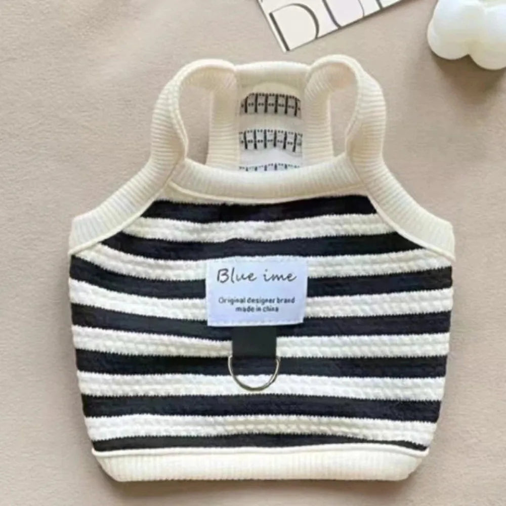 Striped Dog Halter Vest with Leash Ring | Black & White S-L Dog Vest Richie's White-L