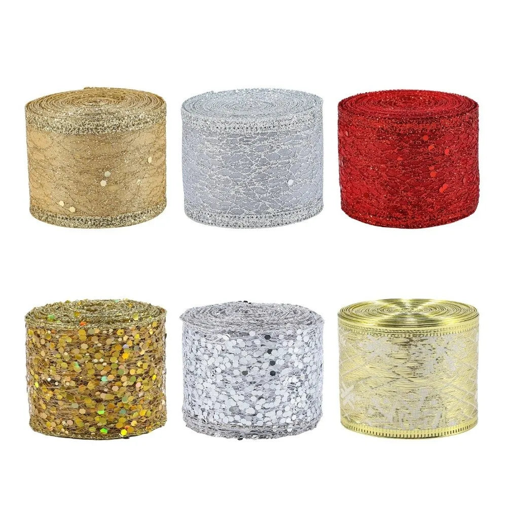 2M Sparkling Mesh Christmas Ribbon Glitter Sequins DIY Bow Christmas Ribbon Richie's