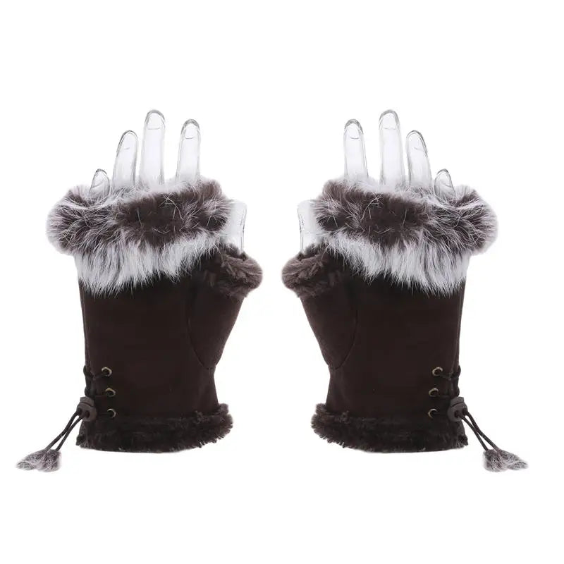 Women's Plush Fingerless Gloves – Warm Winter Wrist Mittens Fingerless Winter Gloves Richie's brown