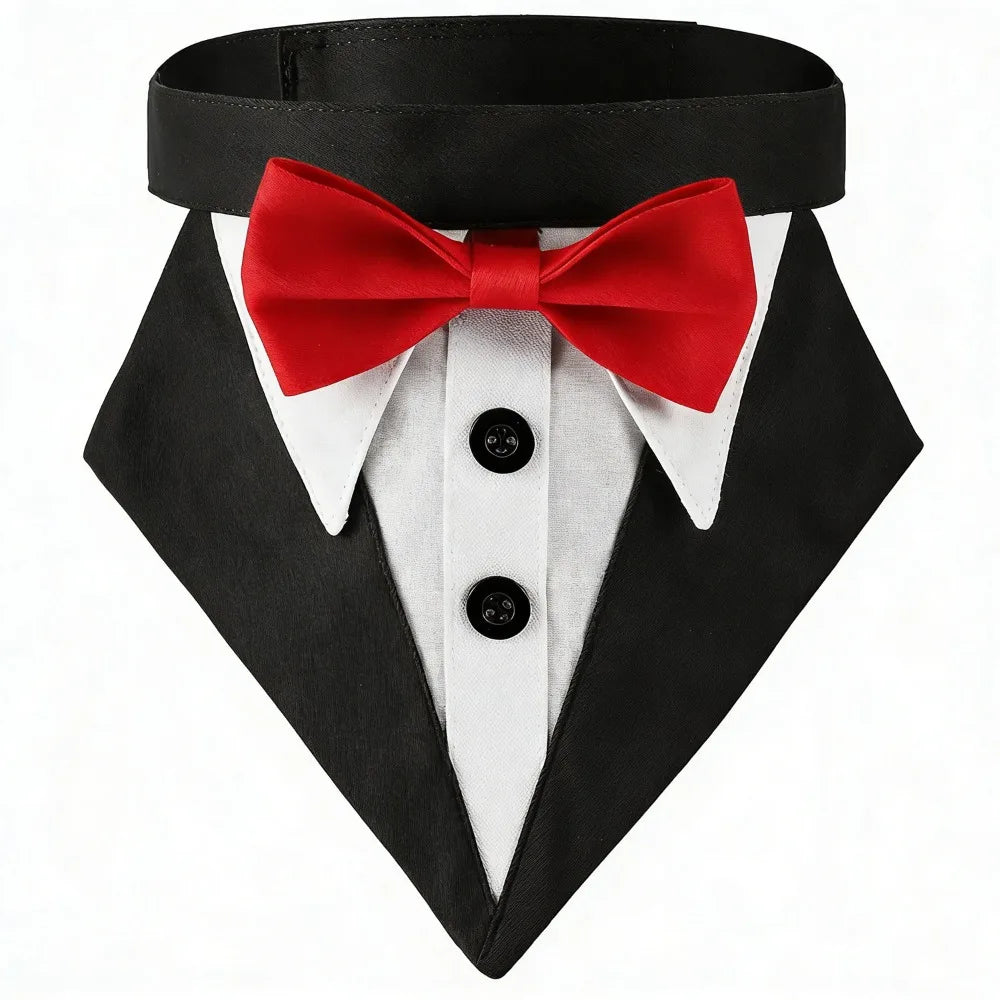 Formal Tuxedo Dog Bandana – Adjustable Necktie Scarf S/M/L Dog Bandana Necktie Richie's Red L