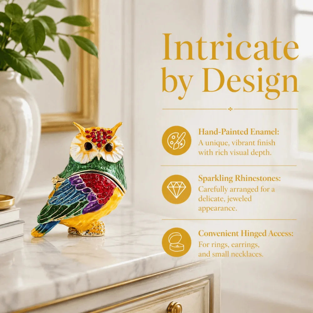 Zinc Alloy Owl Trinket Box – Rhinestone Jewelry Organizer Decorative Trinket Box Richie's