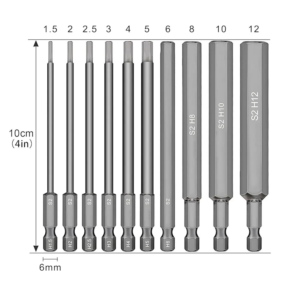 Magnetic Hex Allen Drill Bit Set 7/10Pcs S2 Steel 1.5–12mm Hex Screwdriver Bit Set Richie's