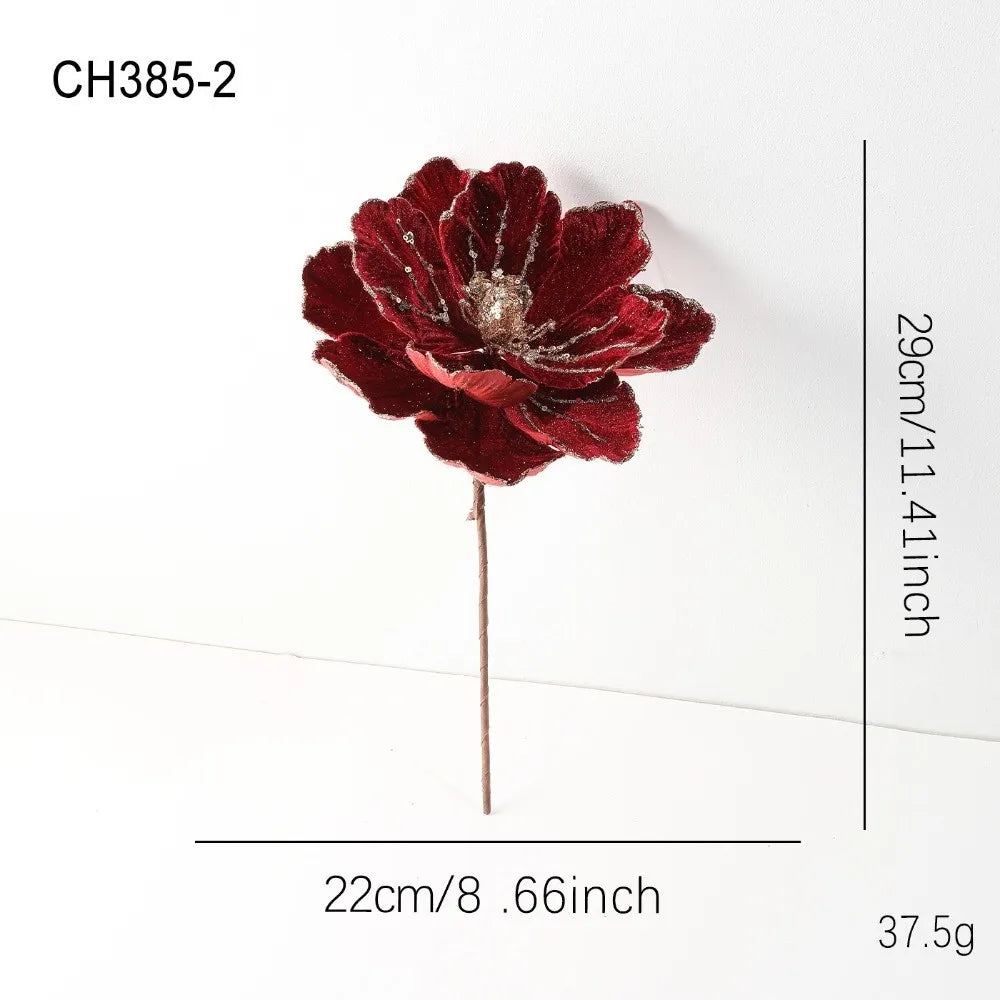 22CM Glitter Poinsettia Artificial Christmas Flower Decoration Christmas Flower Decoration Richie's Red