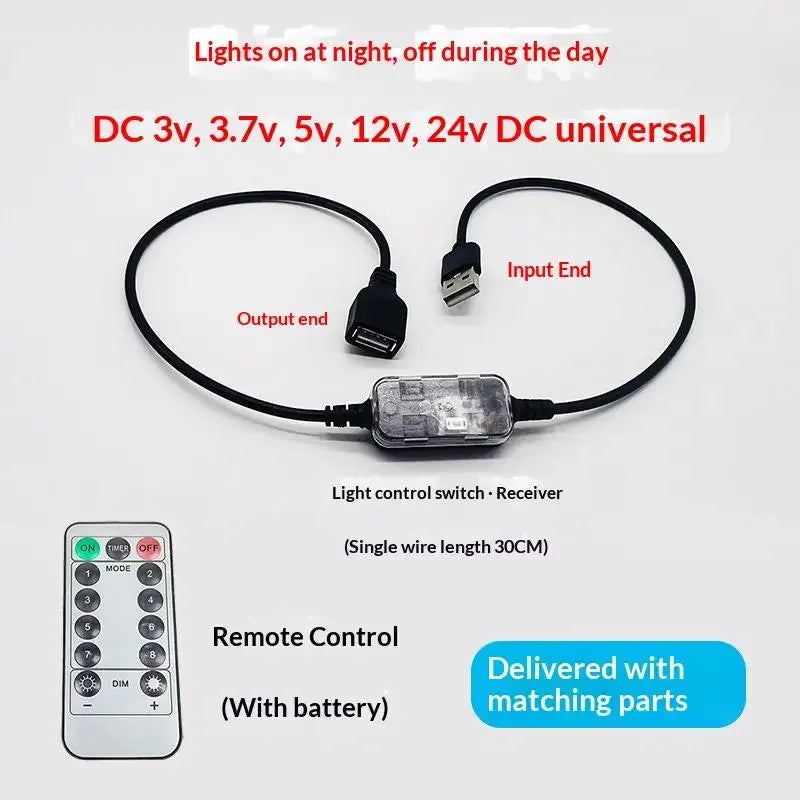 Light Sensor Auto Switch with Remote & Timer | DC 5V–24V Light Sensor Switch Richie's Black USB