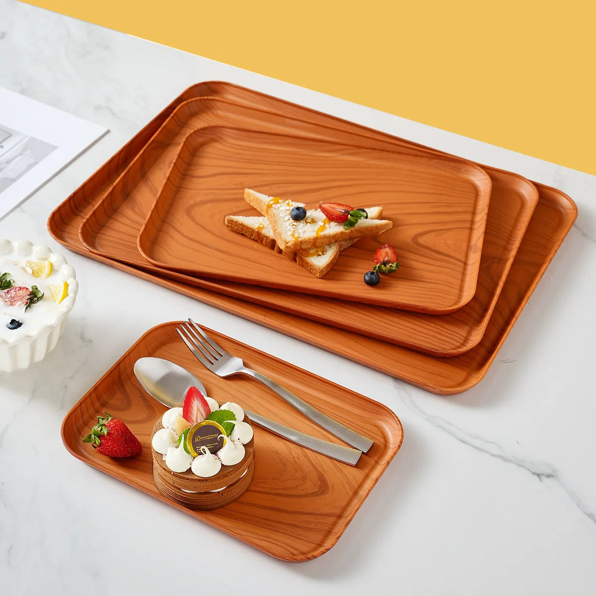 Wood Grain PP Plastic Serving Tray – Tea, Coffee & Food Serving Tray Richie's
