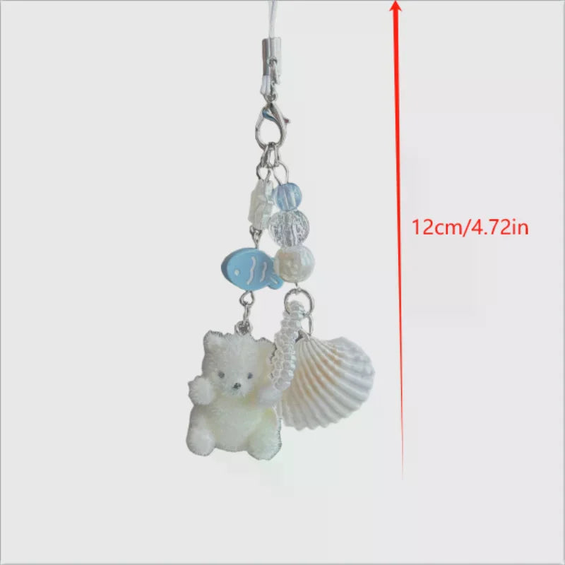 Flocked Polar Bear Shell Keychain Pendant | Cute Animal Keyring Animal Keychain Pendant Richie's