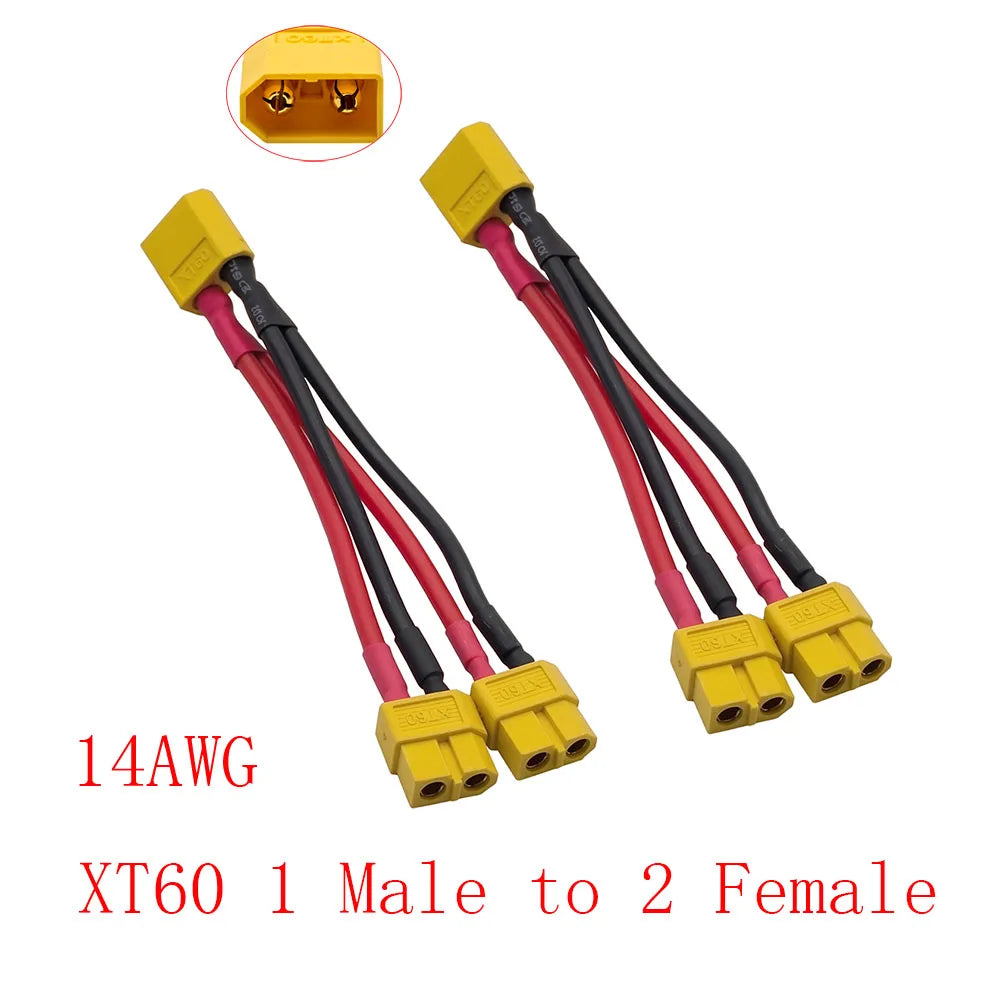 2Pcs XT60 Parallel Y Splitter 12/14AWG Silicone Wire RC Drone RC Power Connector Richie's 14AWG 1 M to 2 F