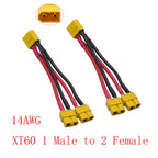 2Pcs XT60 Parallel Y Splitter 12/14AWG Silicone Wire RC Drone RC Power Connector Richie's 14AWG 1 M to 2 F