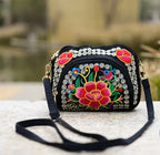 Vintage Boho Hmong Embroidery Women's Canvas Shoulder Bag Embroidery Shoulder Bag Richie's Red Flower