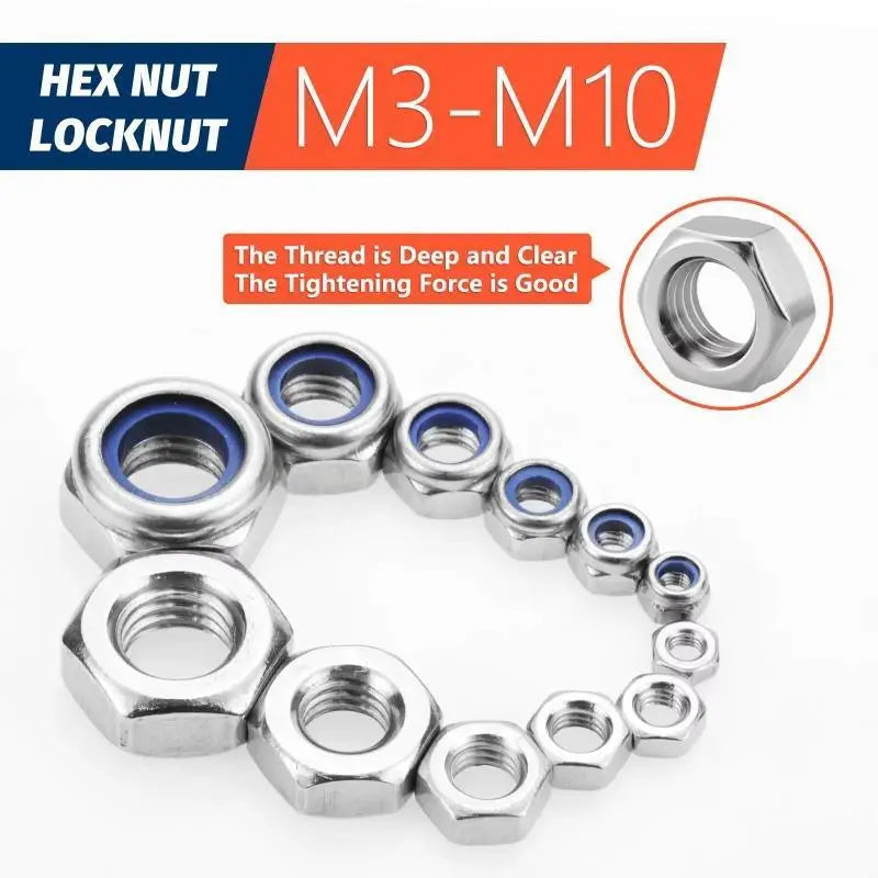 175Pcs M3–M10 Carbon Steel Hex Lock Nut Assortment Kit Hex Lock Nut Kit Richie's