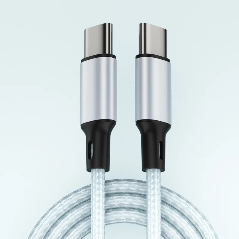 USB-C to USB-C Cable 60W 3A Fast Charging Nylon Braided 1m–2m USB-C Charging Cable Richie's Silver 2m
