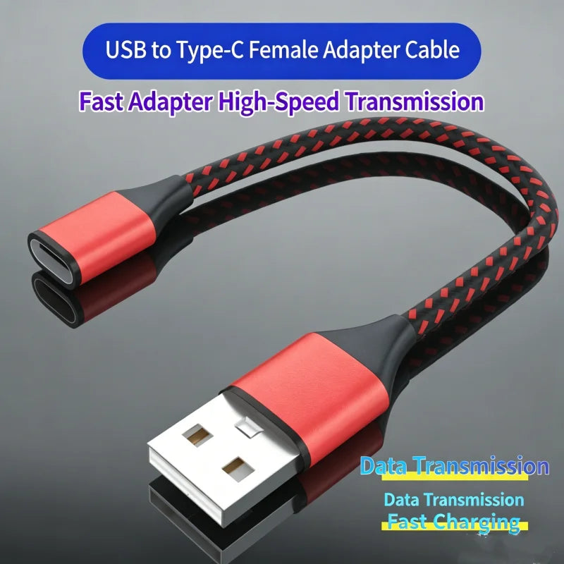 USB-A to USB-C Female Extension Cable 25cm Nylon Braided Fast Charge USB Extension Cable Richie's