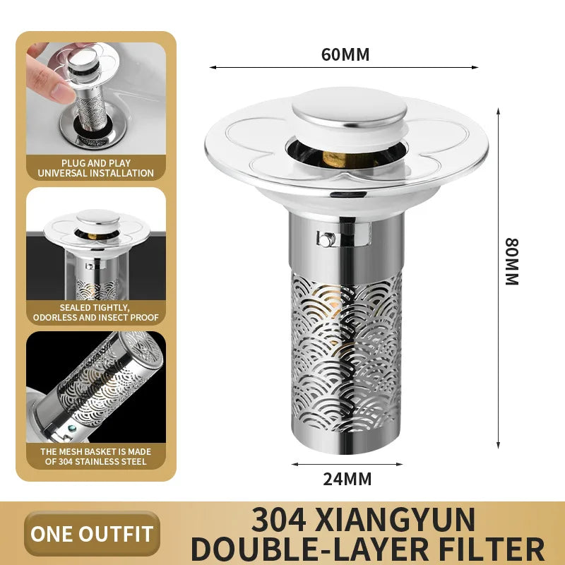 Stainless Steel Pop-Up Sink Stopper Hair Catcher Drain Filter Sink Drain Stopper Richie's