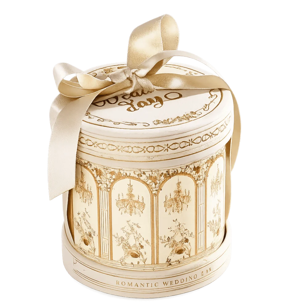 Round Gift Box with Ribbon | Wedding Favor Packaging Box Gift Box Richie's Champagne 12-11.7cm