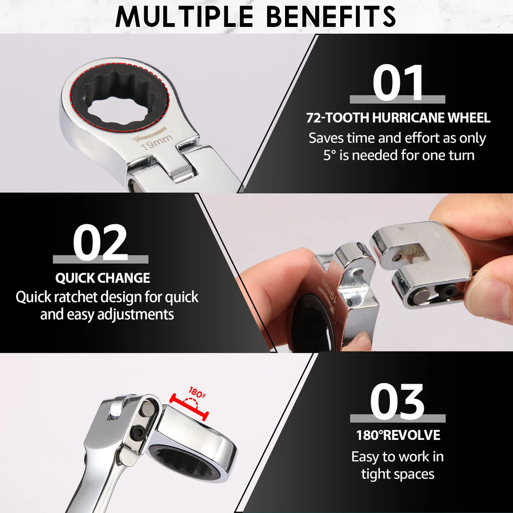 Flex Head Ratchet Wrench Set 8–19mm | Chrome Vanadium 11/12pc Ratchet Wrench Set Richie's