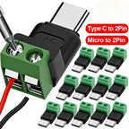 USB Type-C & Micro 2-Pin Screw Terminal Solderless Adapter 5V USB Terminal Adapter Richie's