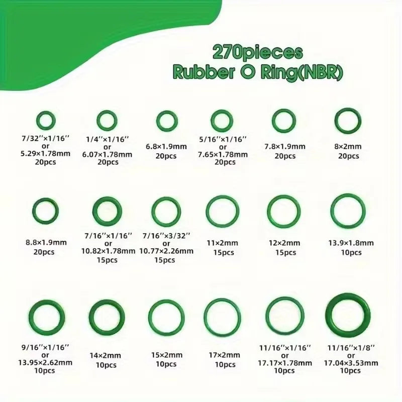 270pcs O-Ring Rubber Seal Kit – Auto AC Compressor Gaskets AC Seal Ring Kit Richie's