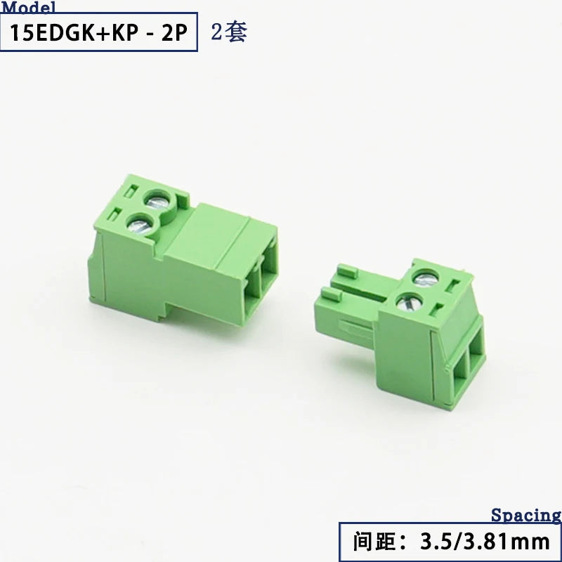 15EDGK PCB Screw Terminal Block 2–24 Pin Plug-In Connector Set PCB Terminal Block Richie's 2P 3.81MM 1 Set