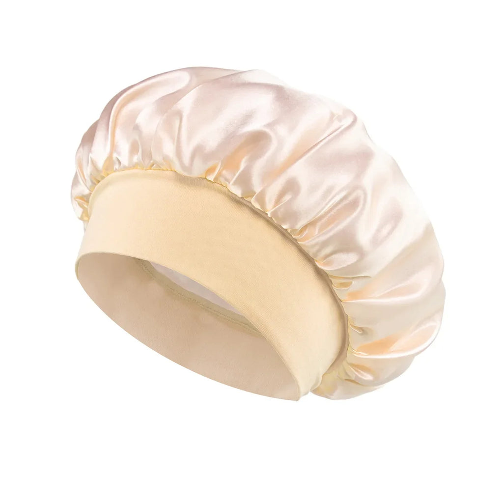 Satin Wide-Brim Sleeping Bonnet – Unisex Hair Care Night Cap Satin Sleep Bonnet Richie's Beige