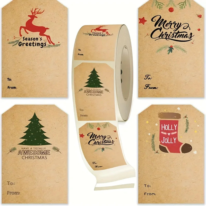 300 Christmas Gift Label Stickers Roll – Retro Matte Design Gift Label Stickers Richie's