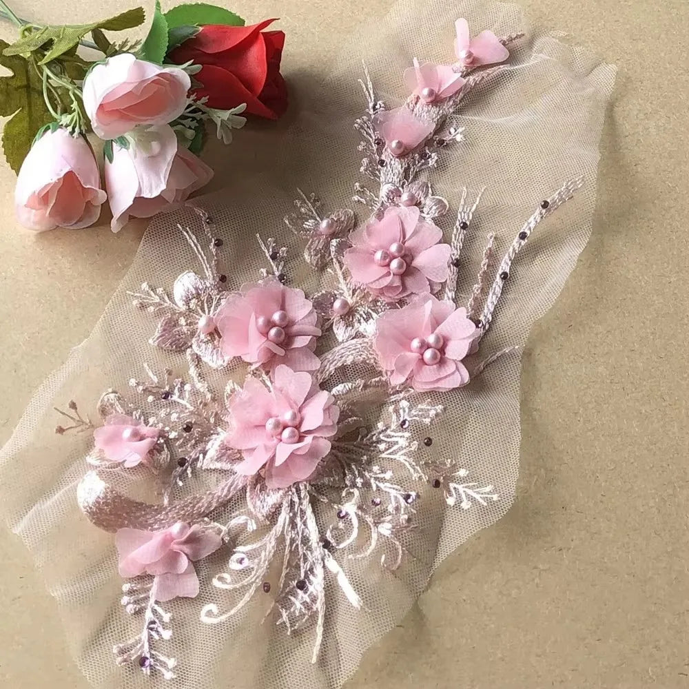3D Sequined Flower Embroidery Patch – DIY Floral Lace Applique Embroidery Applique Patch Richie's Pink