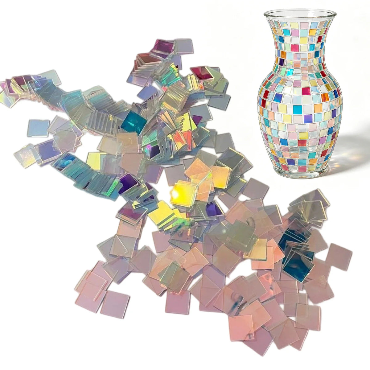 Rainbow Holographic Acrylic Mosaic Tiles – 50/100 Mini Squares Craft Mosaic Tiles Richie's