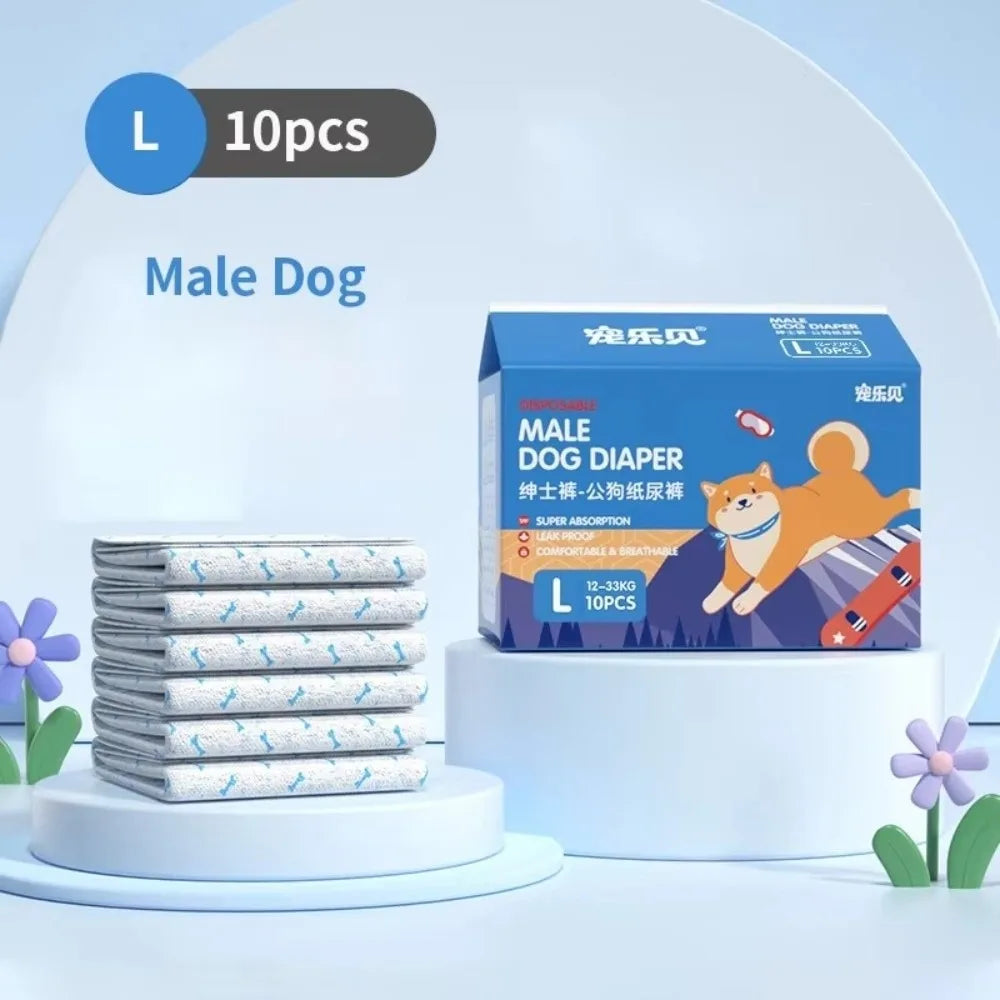 Disposable Dog Diapers Male & Female – 10 Pack Super Absorbent Dog Diapers Richie's Male L