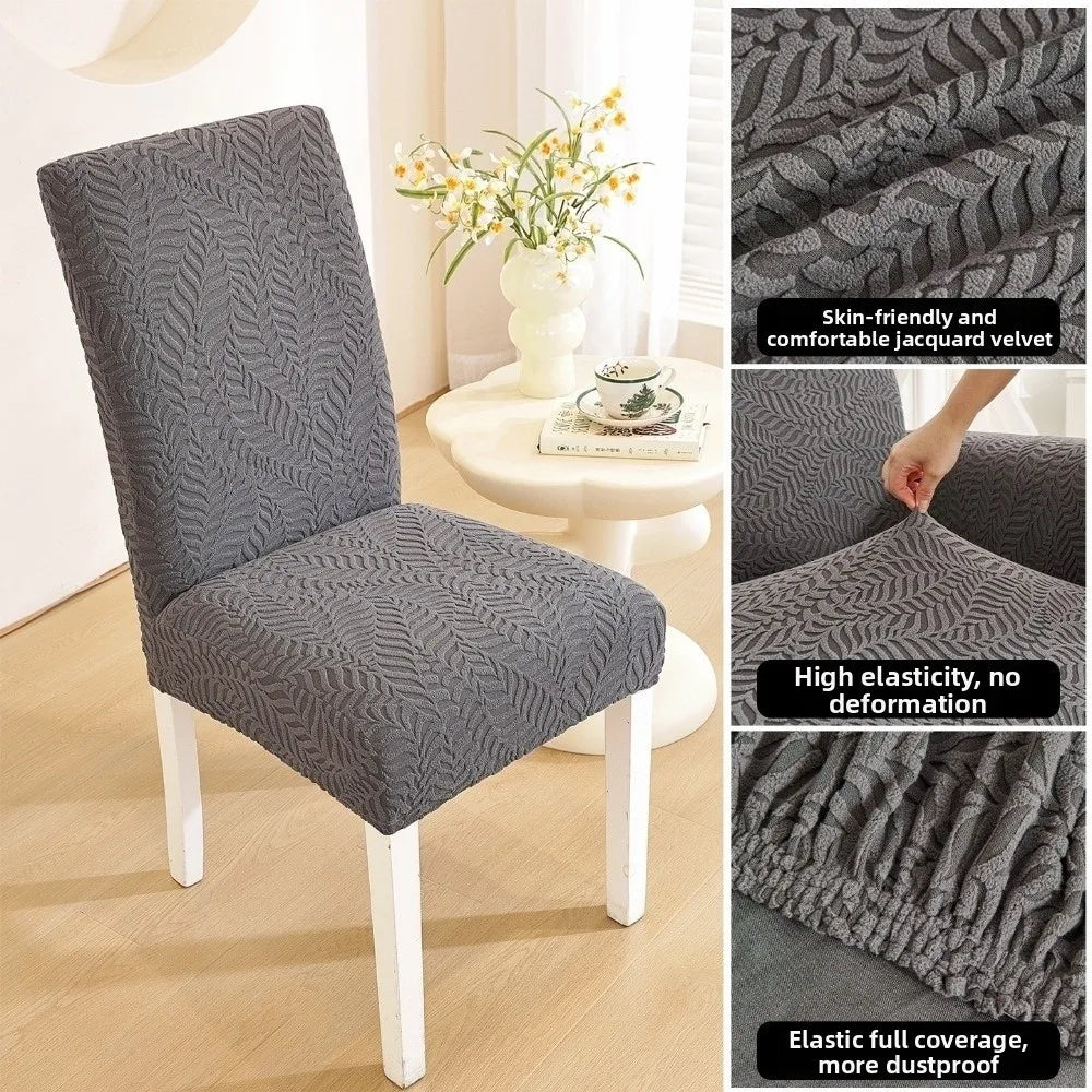 3D Leaf Jacquard Stretch Dining Chair Cover – Elastic Slipcover Chair Slipcover Richie's Dark Grey