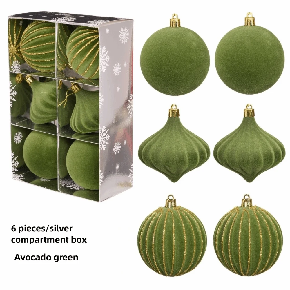 6-Pack 8CM Velvet Flocked Christmas Ball Ornaments | DIY Decor Christmas Ball Ornaments Richie's Green 1.5cm