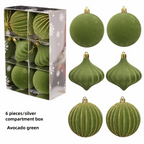 6-Pack 8CM Velvet Flocked Christmas Ball Ornaments | DIY Decor Christmas Ball Ornaments Richie's Green 1.5cm