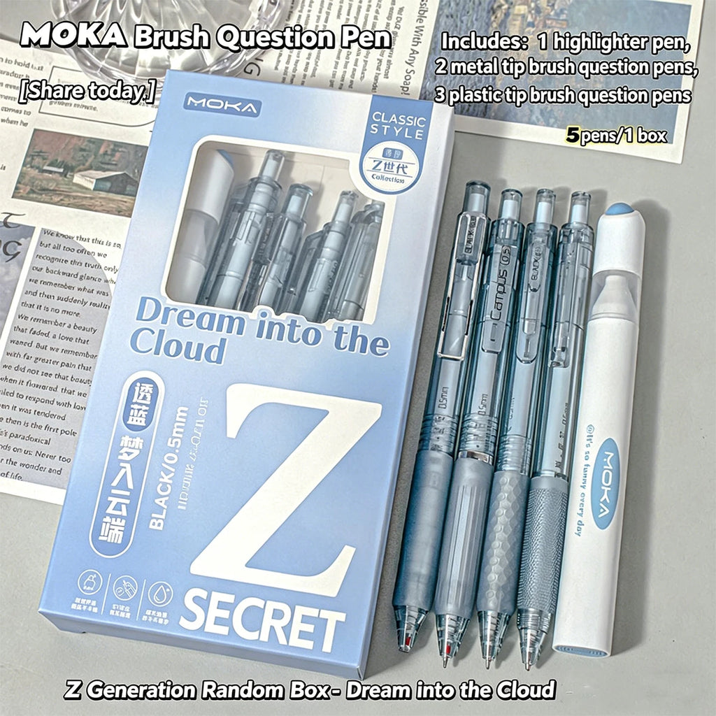 5-Piece Dream Cloud Gel Pen Set – 0.5mm Black Ink & Highlighter Gel Pen Set Richie's black
