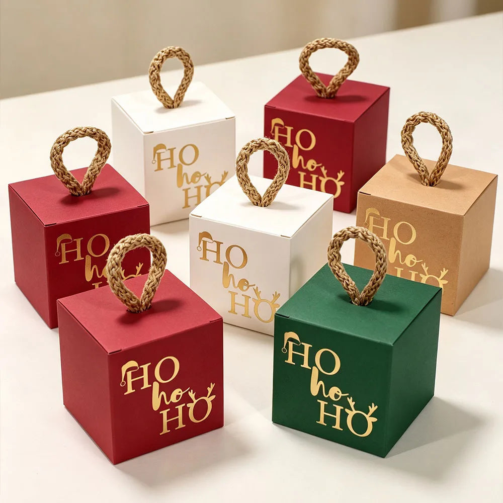 10pcs Christmas Cube Gift Boxes with Rope Handle | Favor Boxes Holiday Gift Boxes Richie's