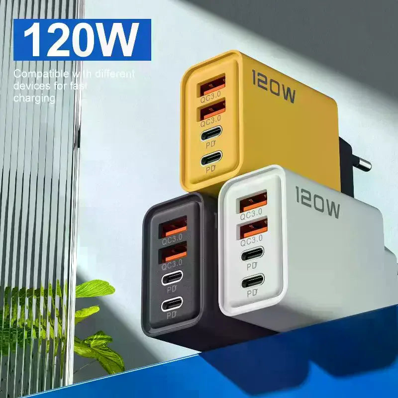 120W 4-Port USB-C Fast Charger Station PD QC3.0 Travel Adapter USB-C Wall Charger Richie's