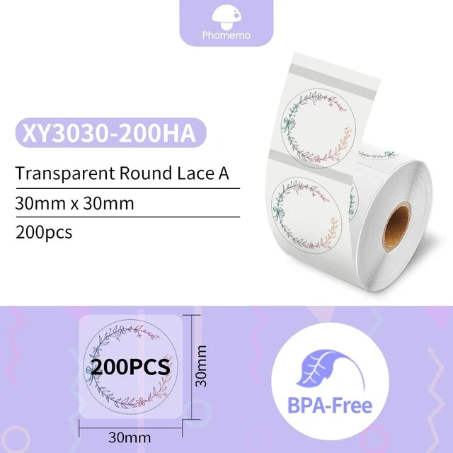 Phomemo M110 M200 M221 Round Transparent Thermal Labels 1.57" Thermal Label Roll Richie's XY5050-140HA