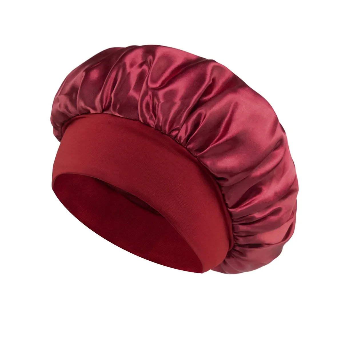 Satin Wide-Brim Sleeping Bonnet – Unisex Hair Care Night Cap Satin Sleep Bonnet Richie's Burgundy