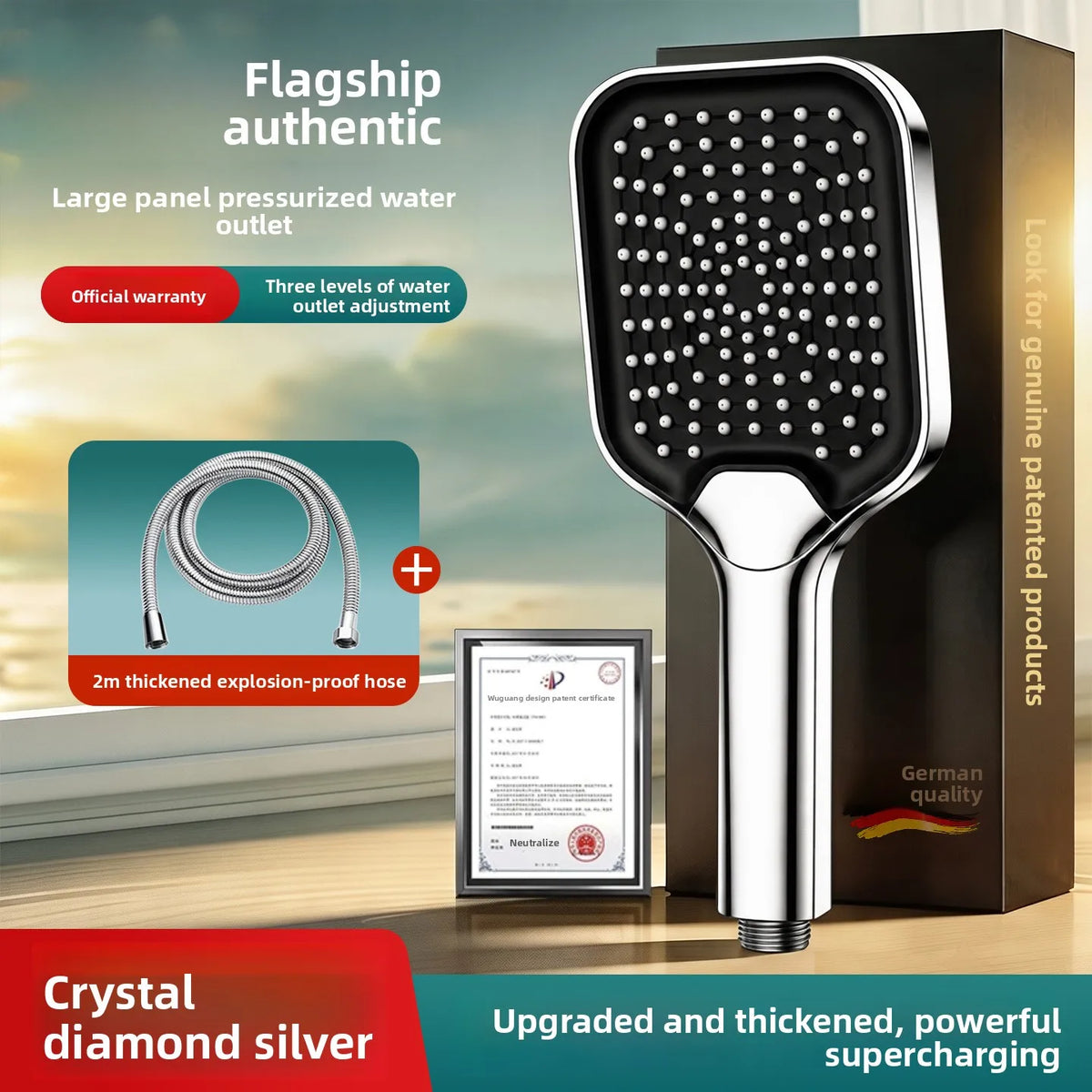 Pressurized Shower Head Set – High-Flow ABS Bathroom Kit Pressurized Shower Set Richie's Silver Set 4