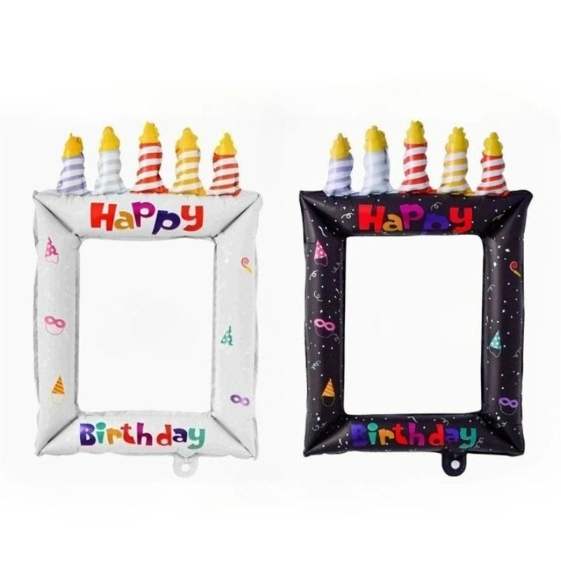 2pcs Birthday Photo Frame Balloons – Selfie Booth Party Props Party Balloon Props Richie's black-WHITE 2pcs One size fits all