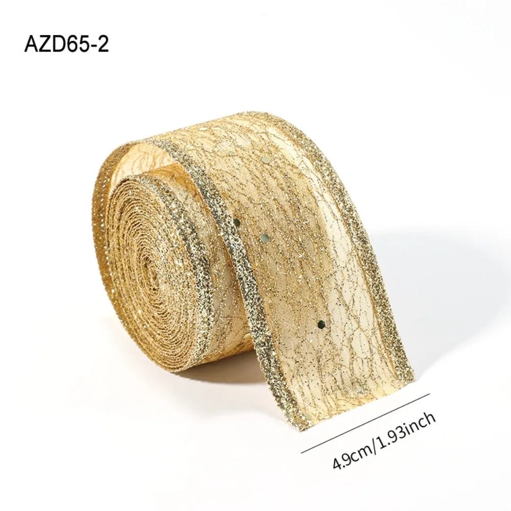 2M Sparkling Mesh Christmas Ribbon Glitter Sequins DIY Bow Christmas Ribbon Richie's 4.9CM Gold